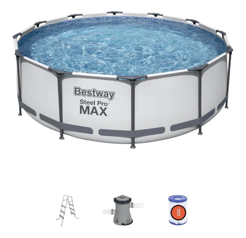 Piscina estructurada circular de 9.150 litros con escalera y filtro de 110 V, color gris, 110 V