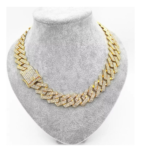 Collar Hombre Cadena Cubana Diamante Oro Plata 70cm