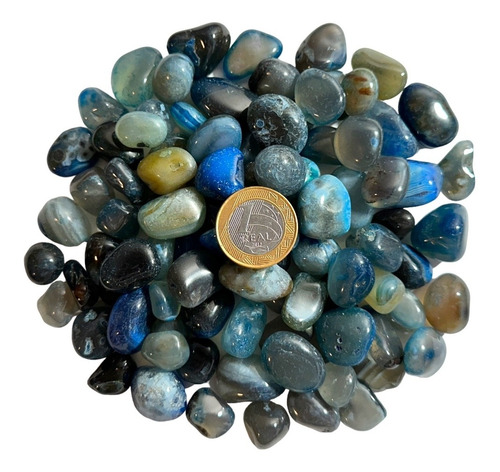 Pedra Natural Ágata Azul Rolada Polida 1-2cms - 500g