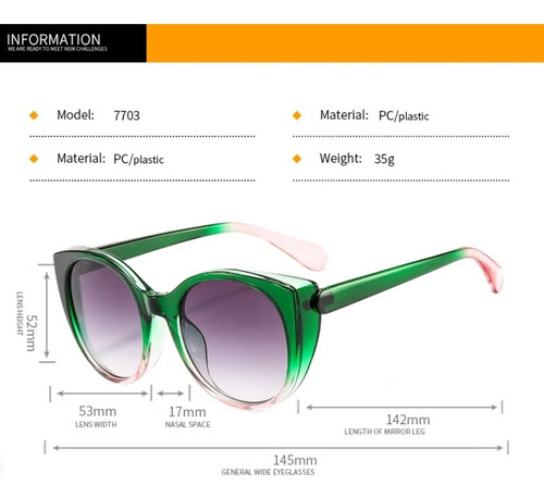 Gafas De Sol Graduadas Casuales Estilo Ojo De Gato Uv400