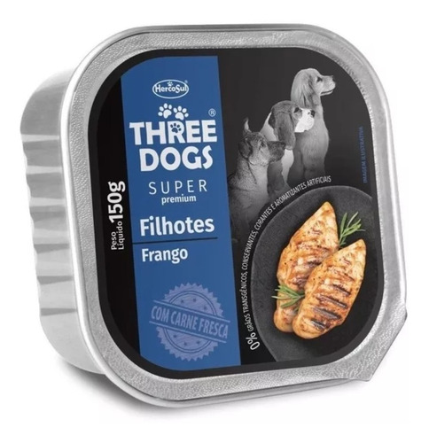 Three Dogs Pate Super Premium Cachorros Sabor Pollo 150gr