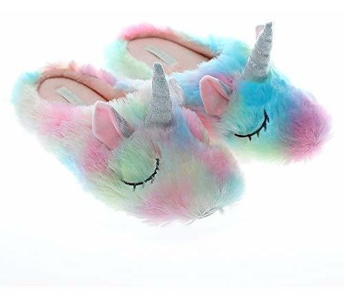 Zapatillas Unicornio Arcoíris Peluche