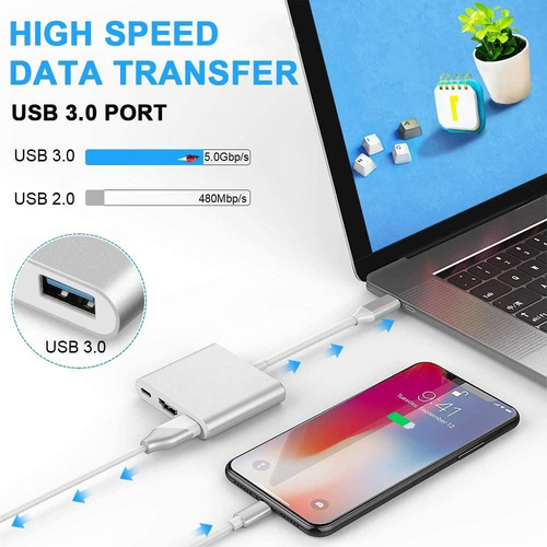 Adaptador Hub Usb C A: Usb 3.0 / Hdmi / Usb C - Pc O Mac