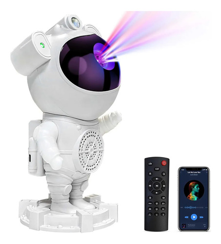 Luminária Projetor Imagem Espacial Astronauta Som Bluetooth Branco Branco