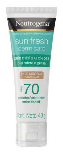 Protetor Solar Facial Pele Morena FPS 70 Neutrogena Sun Fresh Derm Care Bisnaga 40g