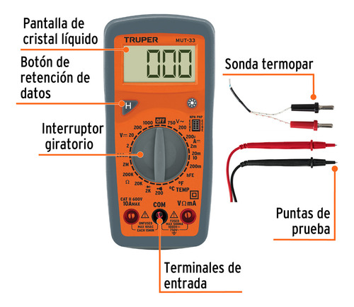 Tester Multimetro Digital 10 A Profesional Truper Mut-33