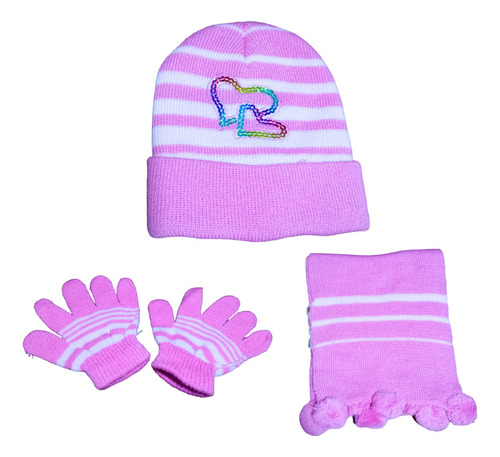 Set Invierno Gorro Guantes Bufanda Lana Infantil Niños 