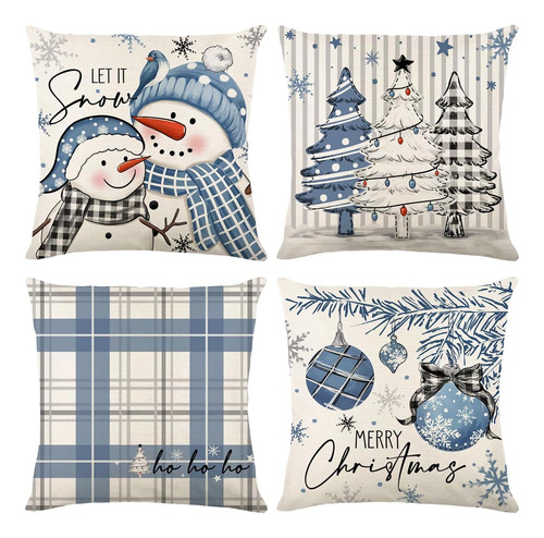 Juego De 4 Fundas De Almohada De Navidad Para...