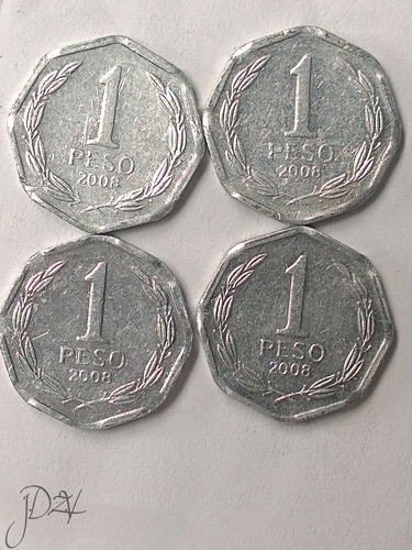 4 Monedas De 1 Peso Chileno Año 2008