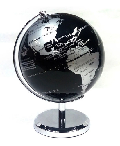 Globo Terraqueo 140m 14 Cm Negro Base Metal Educando