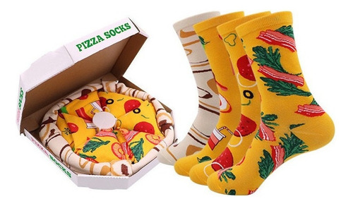 Calcetines Algodón Pizza Regalo Navidad 4 Pares