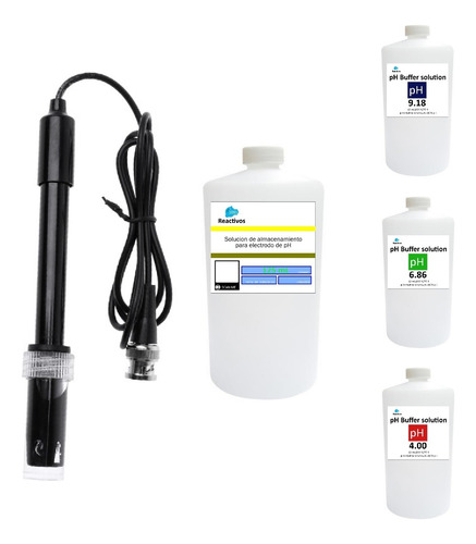 Electrodo Sensor Sonda Ph Bnc +sol. Almacenamiento +buffers 