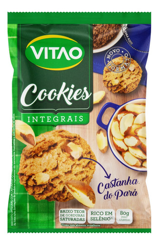 Biscoito Cookie Integral Castanha-do-Pará Vitao Pacote 80g