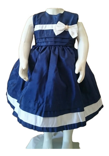 Vestido Infantil Festa Casamento Luxo Tafetá Azul Marinho