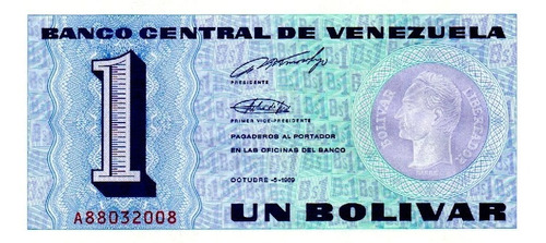 Billete 1 Bolívar 05 De Octubre 1989 Serial A8 Tinoquito 