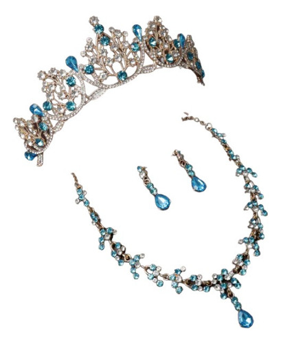 Tiara Corona Tocado Novia Boda Xv Años Collar Aretes