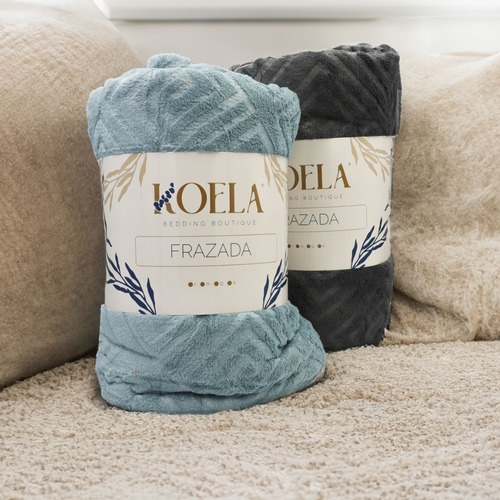 Frazada Cobija Ultra Suave Texturas Matrimonial Jumbo Koela Color Azul Claro Diseño Rayas