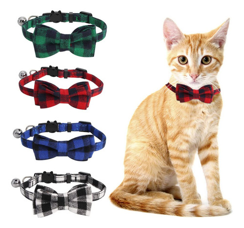Slson Paquete De 4 Collares Para Gatos Con Campana Y Corbat.