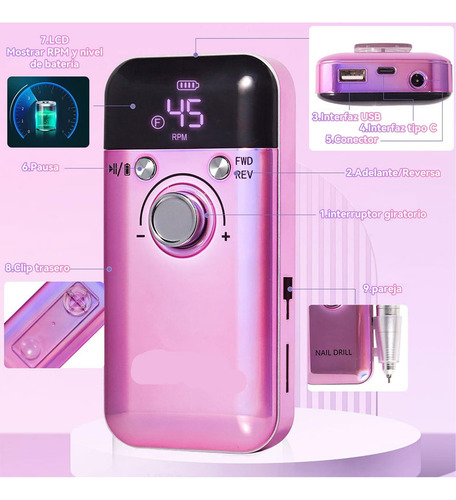 Pulidor De Uñas Profesional 45000 Rpm,taladro Para Uñas