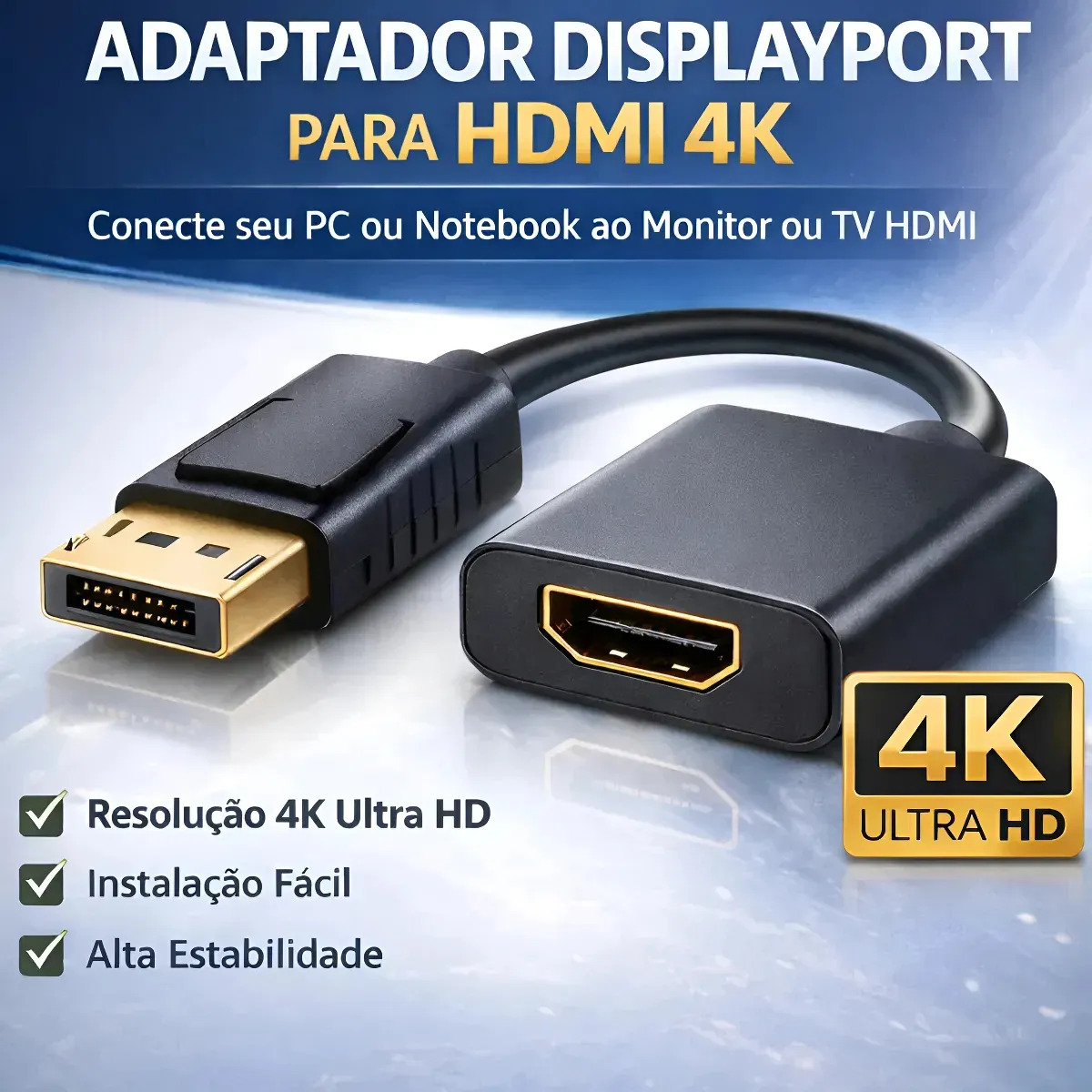 Adaptador Displayport Para Hdmi Fêmea Cabo Dp Para Hdmi 4k Full Hd 1080p 60hz - U Maisu