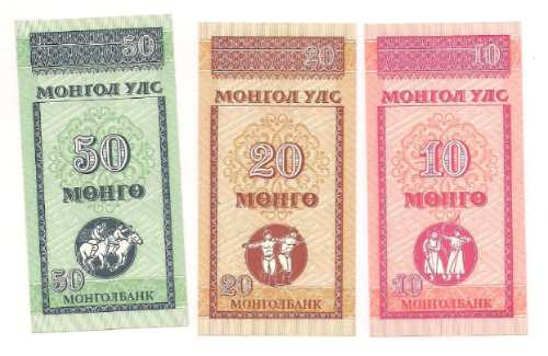4 Billetes De Mongolia Año 1955 A 1993 Sin Circular