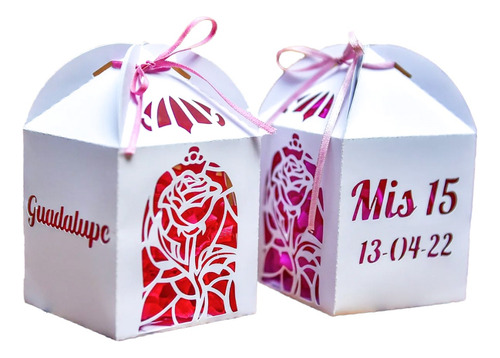 10 Cajas Caladas Grandes Rosa Bella Y Bestia Personalizadas