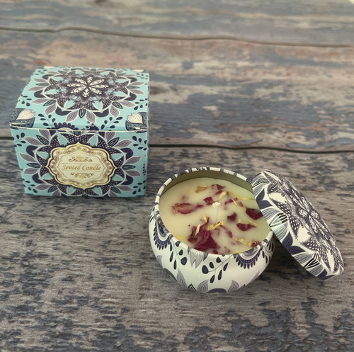 Vela Aromática De Soya Violeta Con Flores Secas Regalo