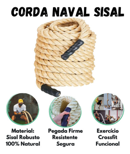 Corda Naval Sisal 32mm 6 Mt Exercicio Funcional E Rope Climb