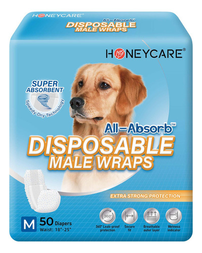 All-absorb A25 Envoltorio Para Perros Machos, 50 Unidades, M
