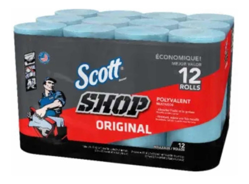 12 Pack Rollos Toallas Scott Shop Paño Azul Multiusos Azul