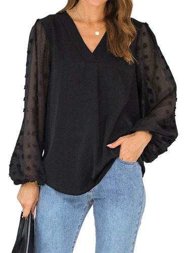 Mola De Blooming Mujer Black Blouse V Neck B097rs8f5t_310324