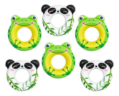 Salvavidas Inflable Dona Flotador Diseño Panda Y Rana 6 Pzas