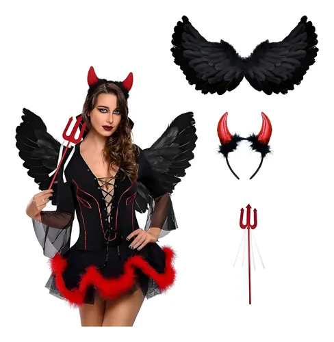 Pack De 2 Diademas De ángel Con Halo Y Plumas, Color Blanco Y Negro, Talla única, Accesorios Para Halloween, Navidad, Carnaval Y Disfraces
