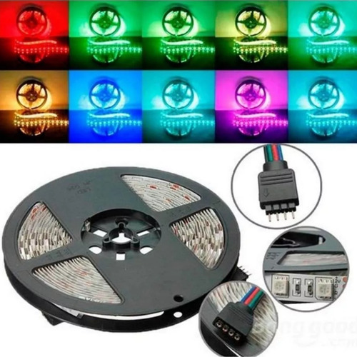 Tira Led Rgb 5050 5mt Siliconada Interior Exterior + Fuente + Control