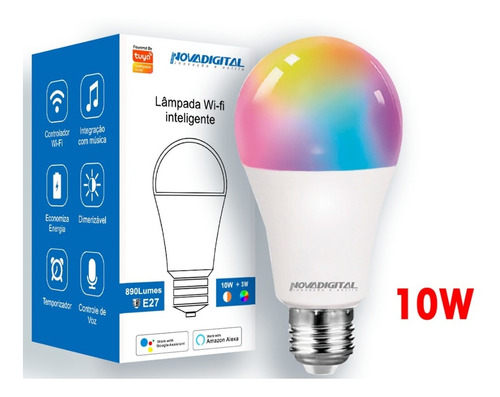 Lâmpada Inteligente Smart Wi-fi 10w Nova Digital Rgb Alexa 110V/220V