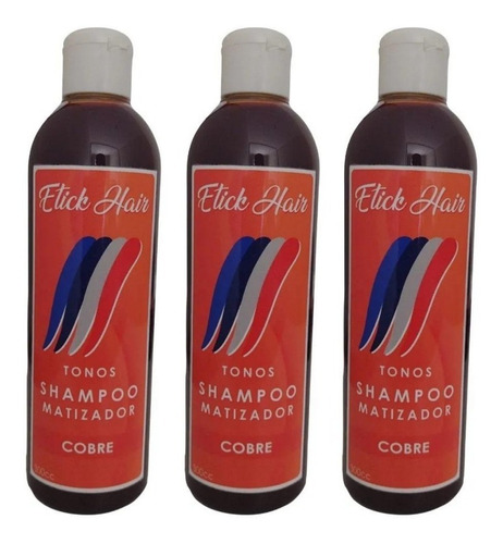 Shampoo Matizador Cobre Cobrizos Etick Hair X 300ml - 3 Unid