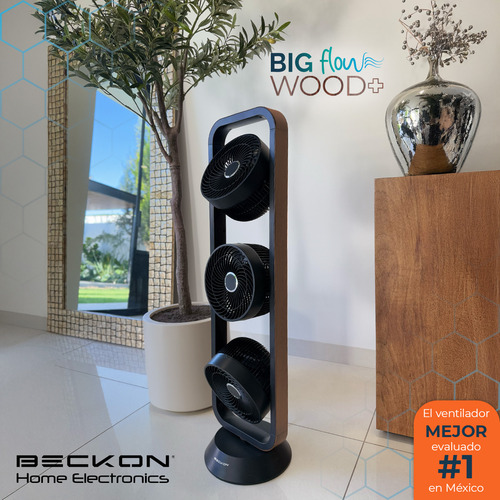 Ventilador De Torre Turbo Circulador 100cm De Alto Beckon Con 3 Motores Big Flow Y Acabado Tipo Madera +control Remoto +oscilación +temporizador +modos De Uso