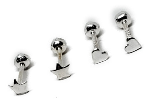 Aretes Estrella Y Corazon Mini 3 Mm Plata 925 Y Estuche G21