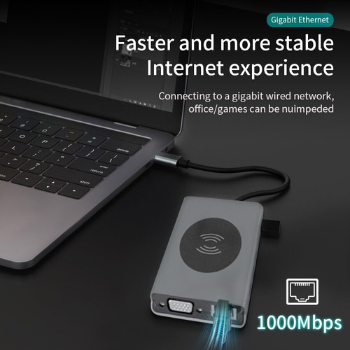 Hub Usb 14 Em 1 Mac Tipo-c 2hdmi Vga Rj45 Carregador Indução