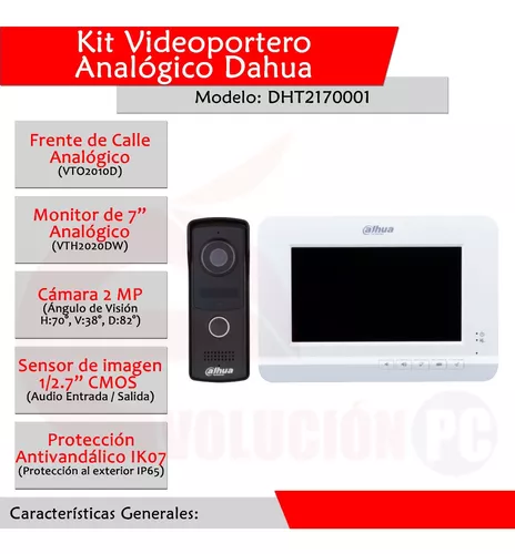 DAHUA KTA01- Kit de Videoportero Analógico/ Monitor de 7 pulgadas/ Cámara  de 2 Megapixeles/ Frente de calle IP65/ IK07/ Incluye 6 Mts. de Cable RVV  #TocToc