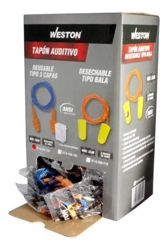 Tapon Auditivo Reusables 26db Caja Con 100 Piezas Color Azul