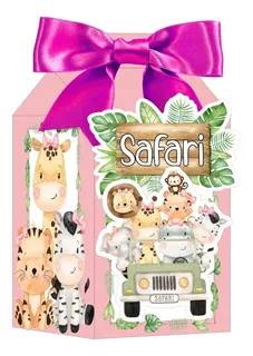 10 Caixas Milk Safari Rosa Com  Aplique 3d Lembrancinhas