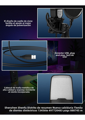 Cyz Micrófono De Condensador Sf-666r Rgb Con Soporte A