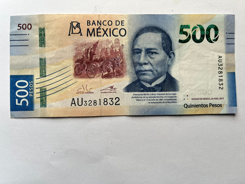 Billete 500 Pesos Mx, Au, Juárez, 2 Espejos, 3 Repeticiones
