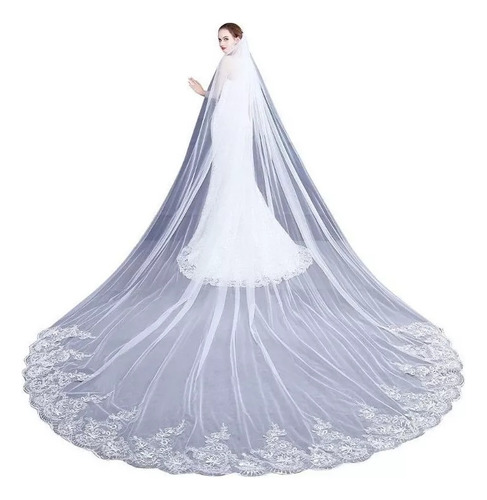 4m Una Capa Mujer Trailing Cathedral Velo De Novia Largo