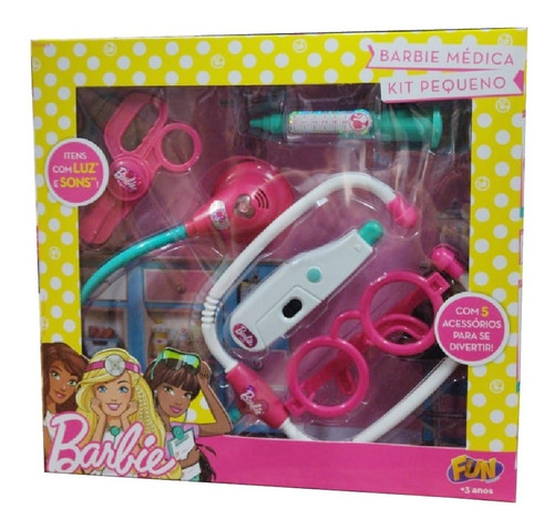 Brinquedo Barbie Medica Kit Pequeno Com Luz E Som Fun F00159