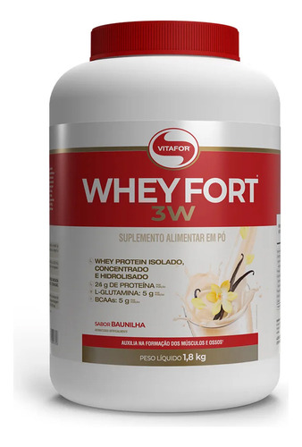 Kit 3 Whey Fort 3w Vitafor Multivitamínico Baunilha 1800g