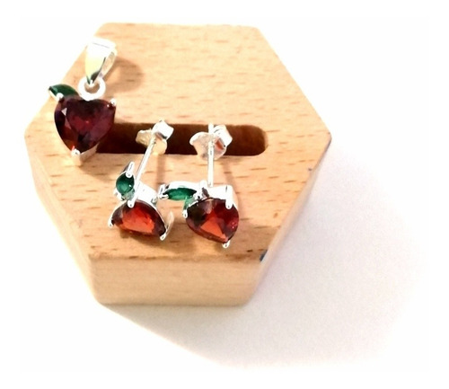 Juego De Aretes Y Dije De Frutas Manzana De Plata Ley .925