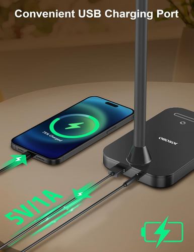 Lámpara De Escritorio Led Con Puerto De Carga Usb, 5 Modos