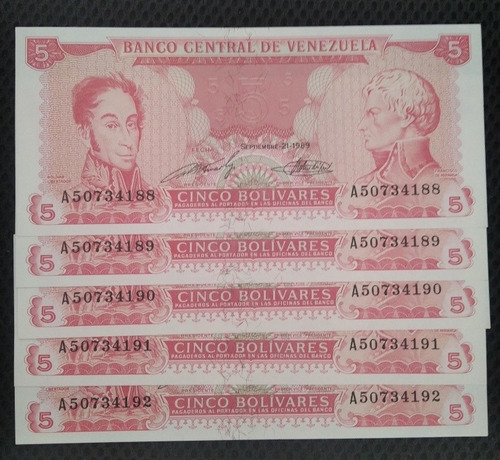 Billetes De 5 Bolívares Venezuela Unc 